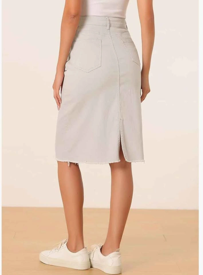 Stylish Midi Denim Skirt with Raw Hem - Size L-XL - photo 2