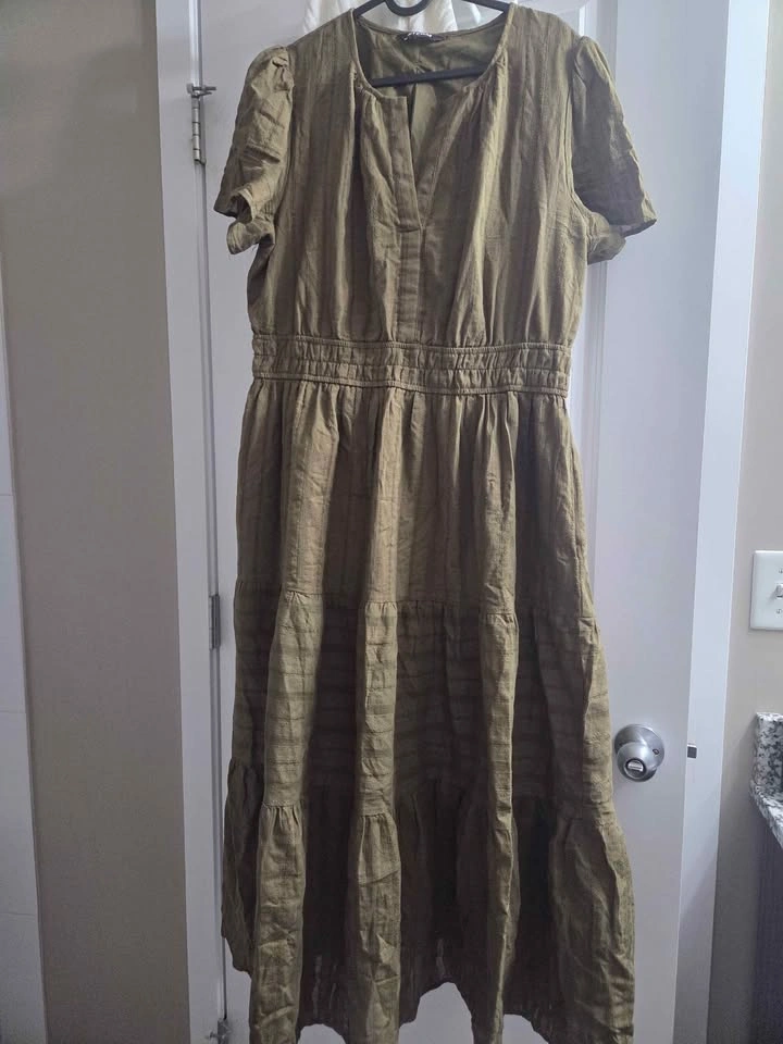 New Tiered Midi Dress - Olive Green (100% Cotton), L-XL - photo 2