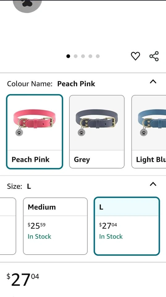 Leather Dog Collar - Medium, Peach Pink - photo 5