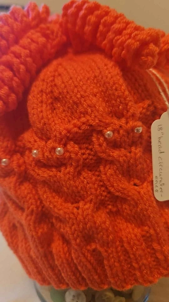 Knit Hat with Wringlets & Beads - Flamingo Color - photo 3