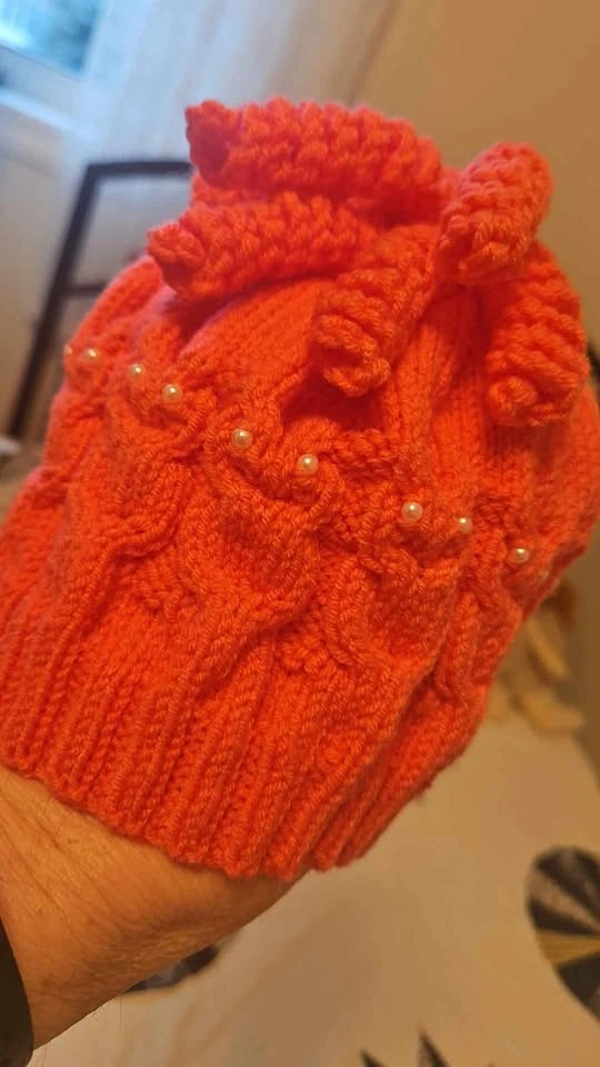 Knit Hat with Wringlets & Beads - Flamingo Color - photo 4