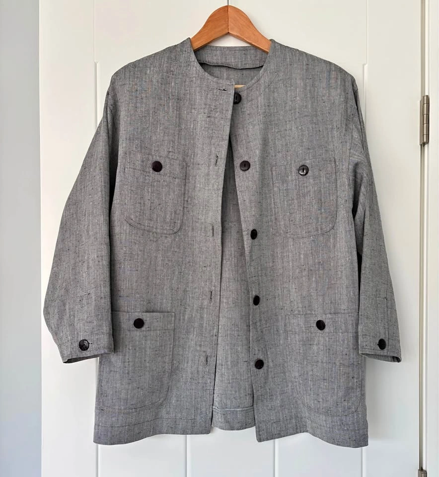 Vintage Linen Blend Chore Jacket Grey Fits Large