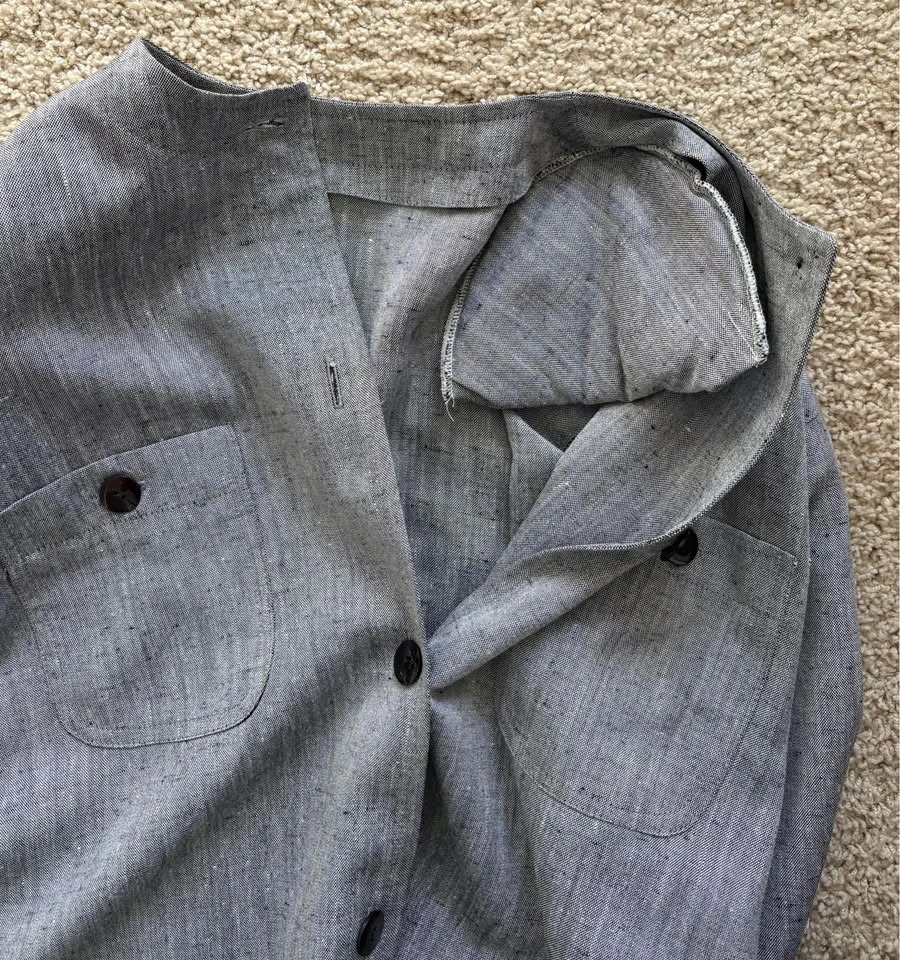 Vintage Linen Blend Chore Jacket Grey Fits Large - photo 4