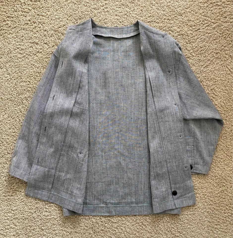Vintage Linen Blend Chore Jacket Grey Fits Large - photo 5