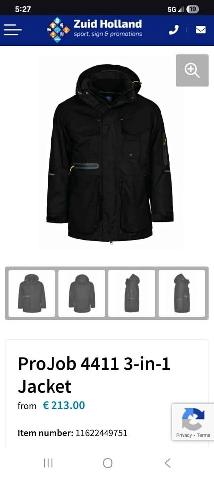 PROJOB SWEDISH WORKWEAR WIND AND WATER PROOF JACKET-XL