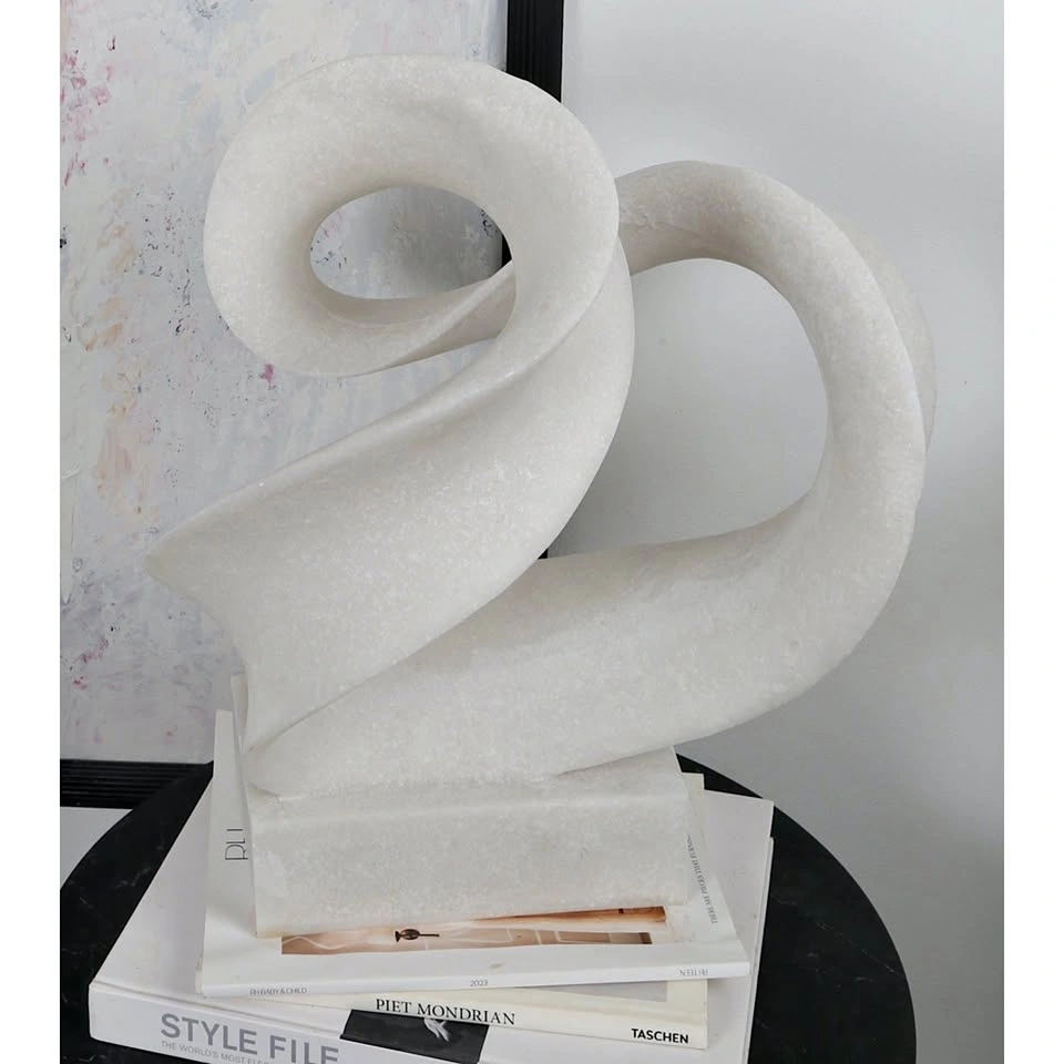 White Polystone Twisted Wave Abstract Sculpture w/ Base 19"
