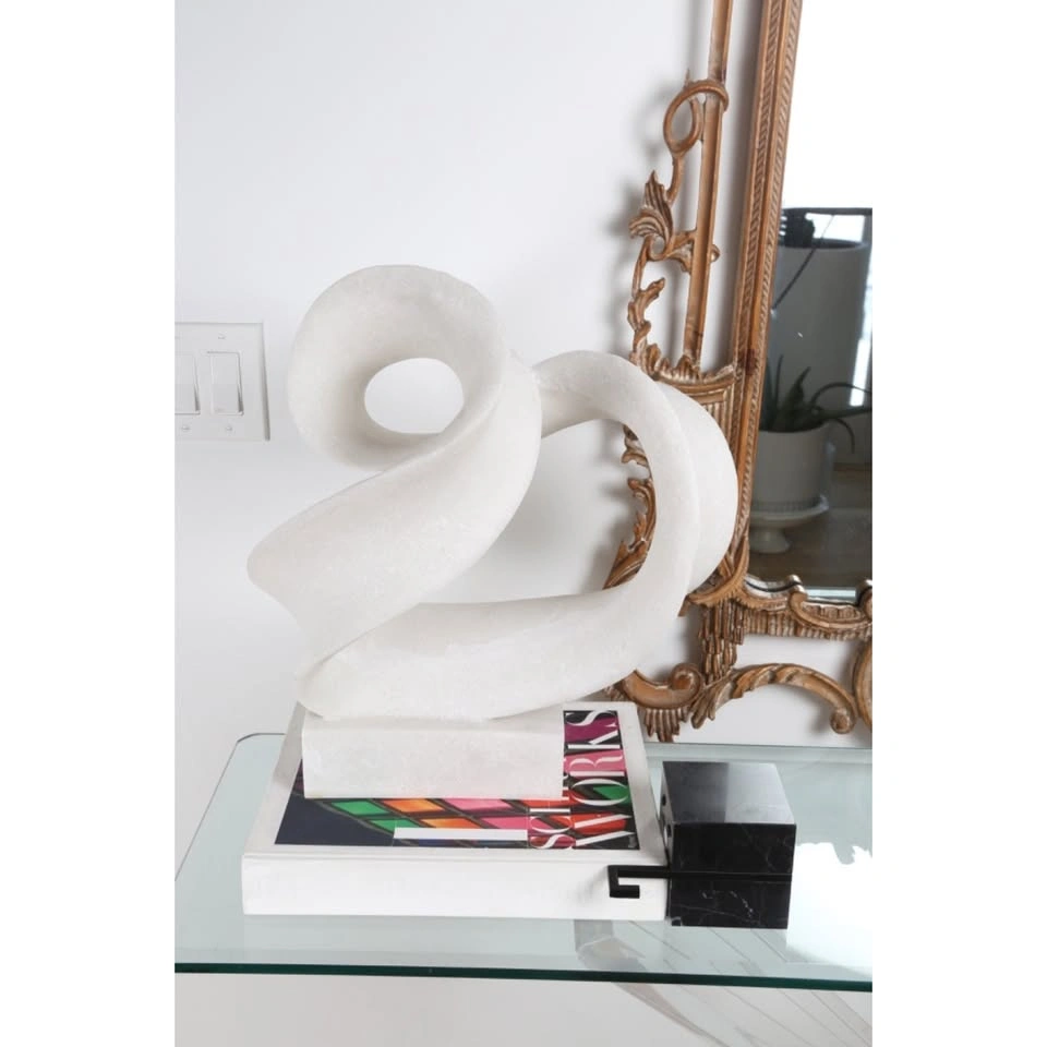 White Polystone Twisted Wave Abstract Sculpture w/ Base 19" - photo 2