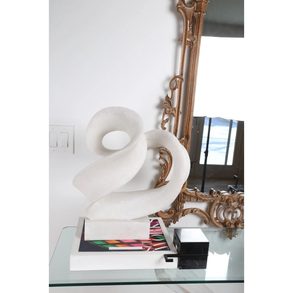 White Polystone Twisted Wave Abstract Sculpture w/ Base 19" - photo 4