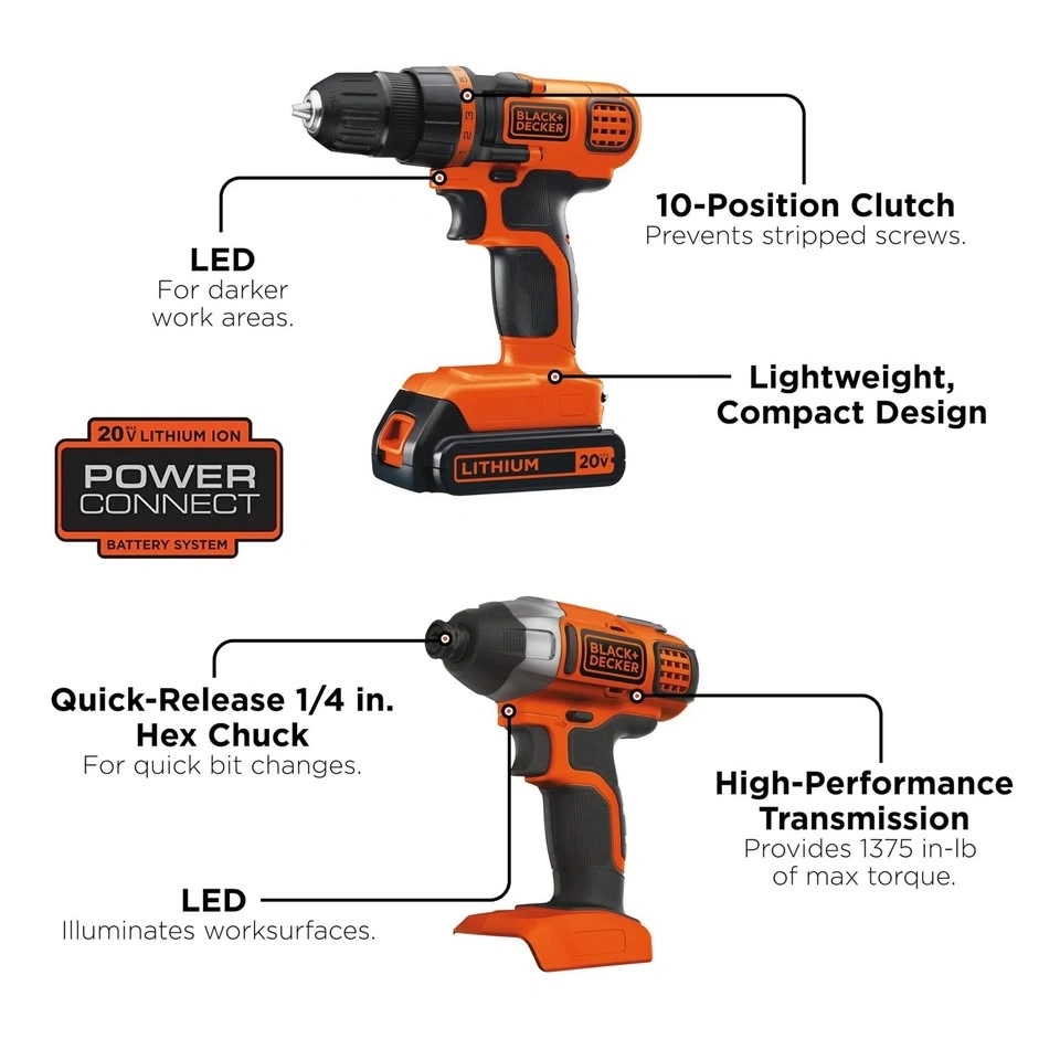 Black+Decker 20V MAX Cordless Drill and Impact Driver 2-Tool Com - photo 3