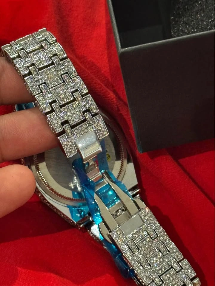 Iced Out Silver Tone Watch with Blue Arabic Numerals - photo 4