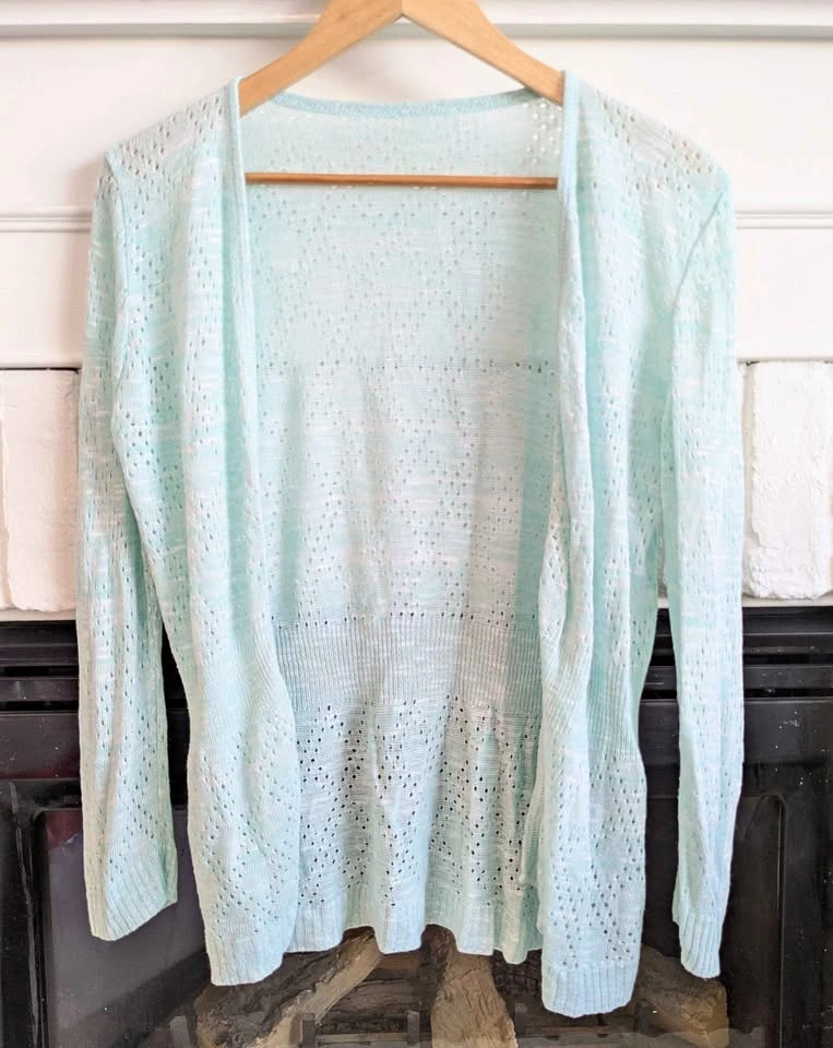 SOFT & SILKY Pale Mint Open Knit Cardigan Light Sweater
