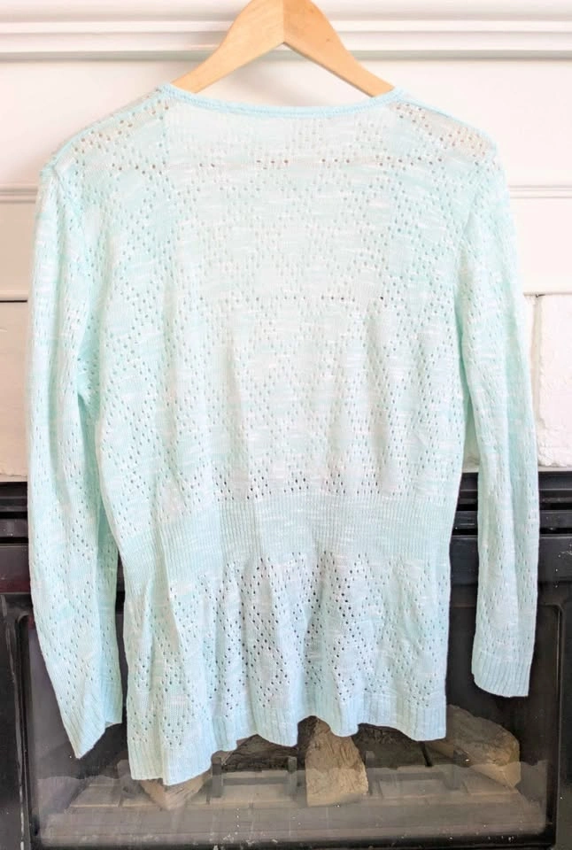 SOFT & SILKY Pale Mint Open Knit Cardigan Light Sweater - photo 2