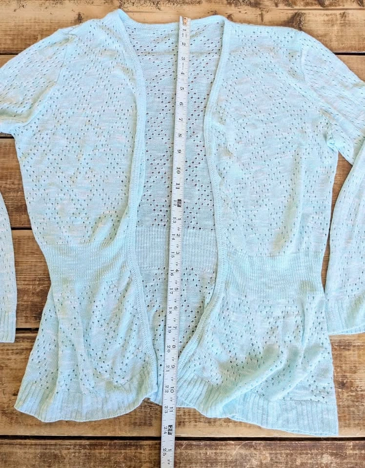 SOFT & SILKY Pale Mint Open Knit Cardigan Light Sweater - photo 5