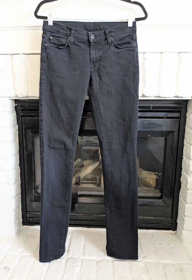 7 For All Mankind Black Skinny Jeans Size 27 USA Made Stretch De - photo 2