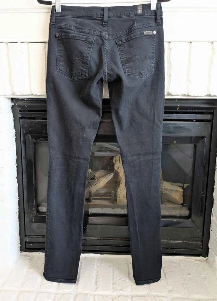 7 For All Mankind Black Skinny Jeans Size 27 USA Made Stretch De - photo 3