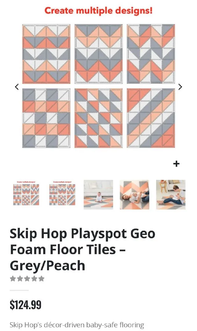 Skip Hop Playspot Geo Foam Floor Tiles - Grey/Peach EUC thumbnail