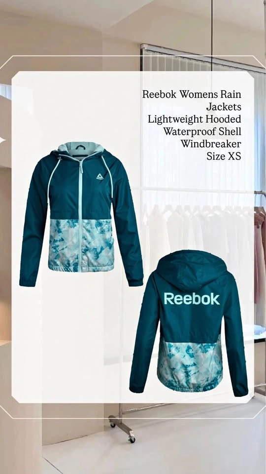 Reebok Womens Rain Jacket - Lightweight Hooded Waterproof