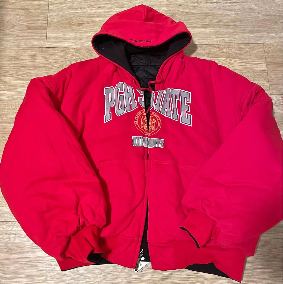 Streetwear Reversible Bomber Jacket Hooded Black/Red