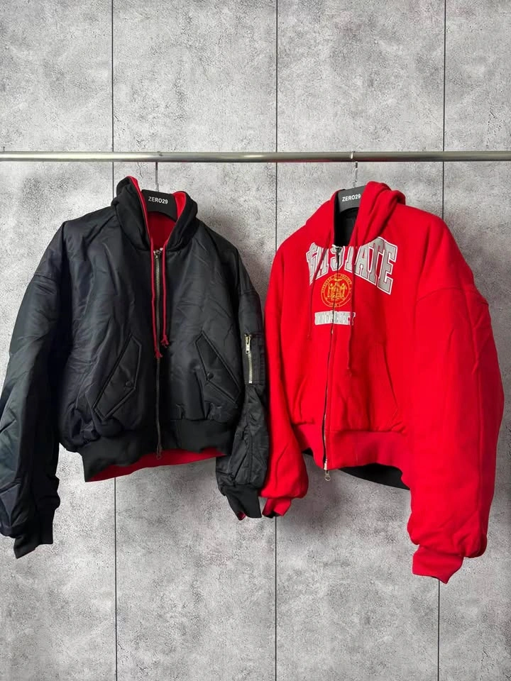 Streetwear Reversible Bomber Jacket Hooded Black/Red - photo 4