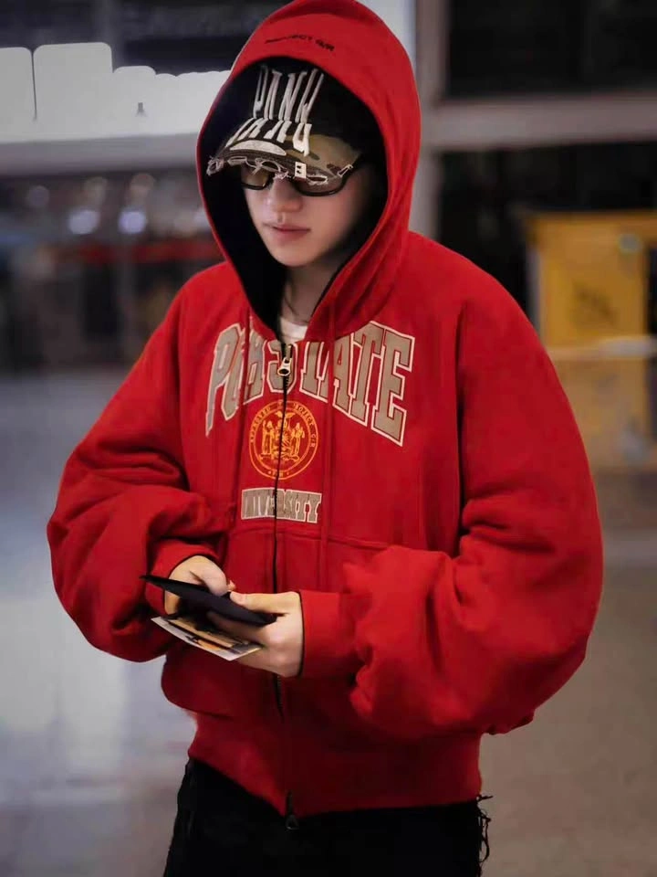 Streetwear Reversible Bomber Jacket Hooded Black/Red - photo 5