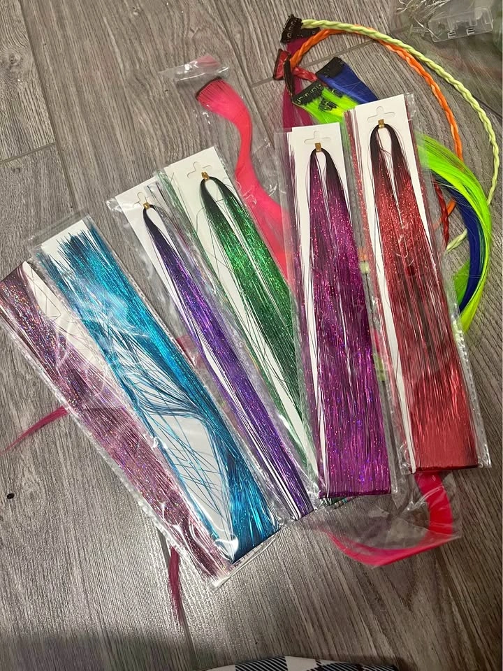 Colorful Hair Extensions & Tinsel Bundle – Festival/Y2K Style