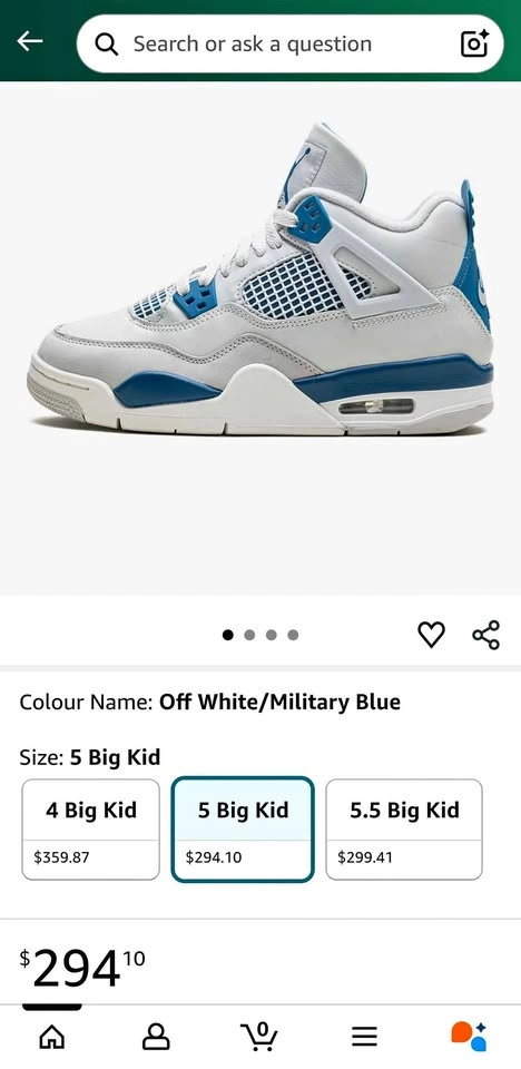 NEW Jordan Big Kid's 4 Retro Off White/Military Blue SIZE: 5Y