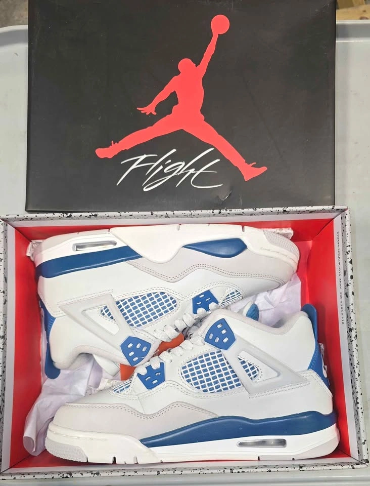 NEW Jordan Big Kid's 4 Retro Off White/Military Blue SIZE: 5Y - photo 2