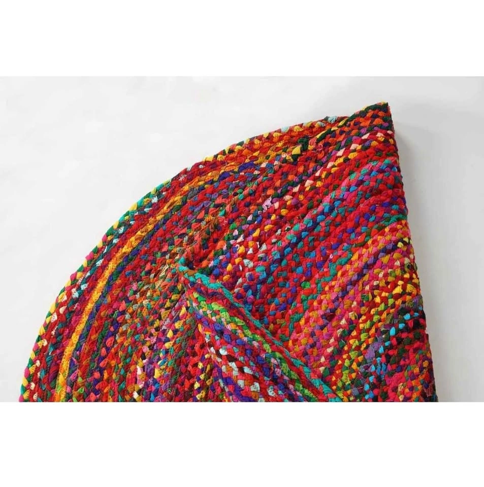 GRUHUM Round Cotton Area Rug 4ft Handwoven Multicolour Farmhouse - photo 3