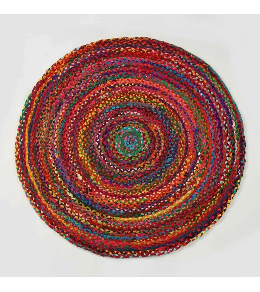 GRUHUM Round Cotton Area Rug 4ft Handwoven Multicolour Farmhouse - photo 4