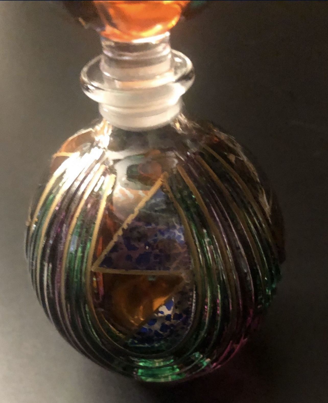 Murano Hand-Painted Colorful Art Glass Bottle with Stopper - photo 3