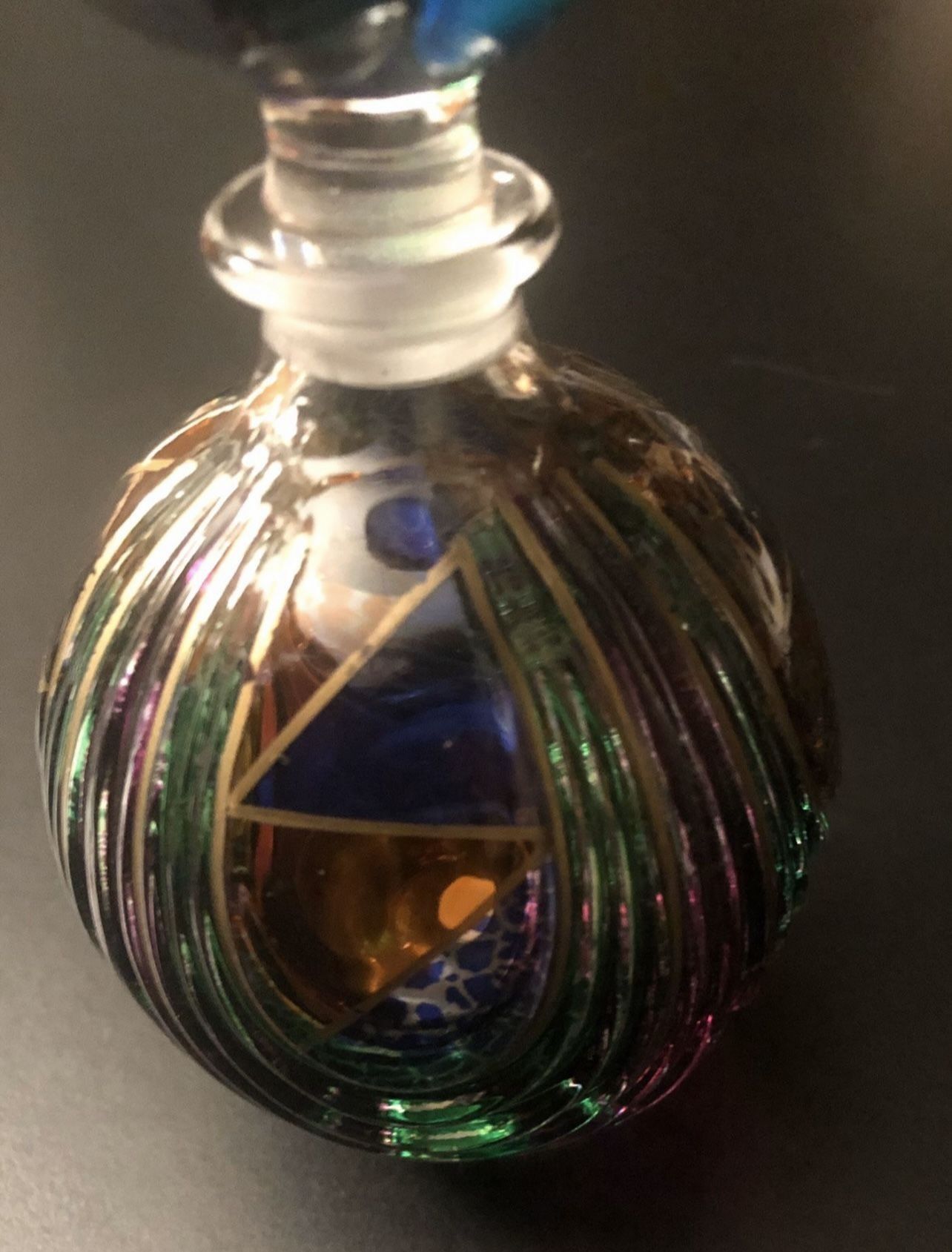 Murano Hand-Painted Colorful Art Glass Bottle with Stopper - photo 4