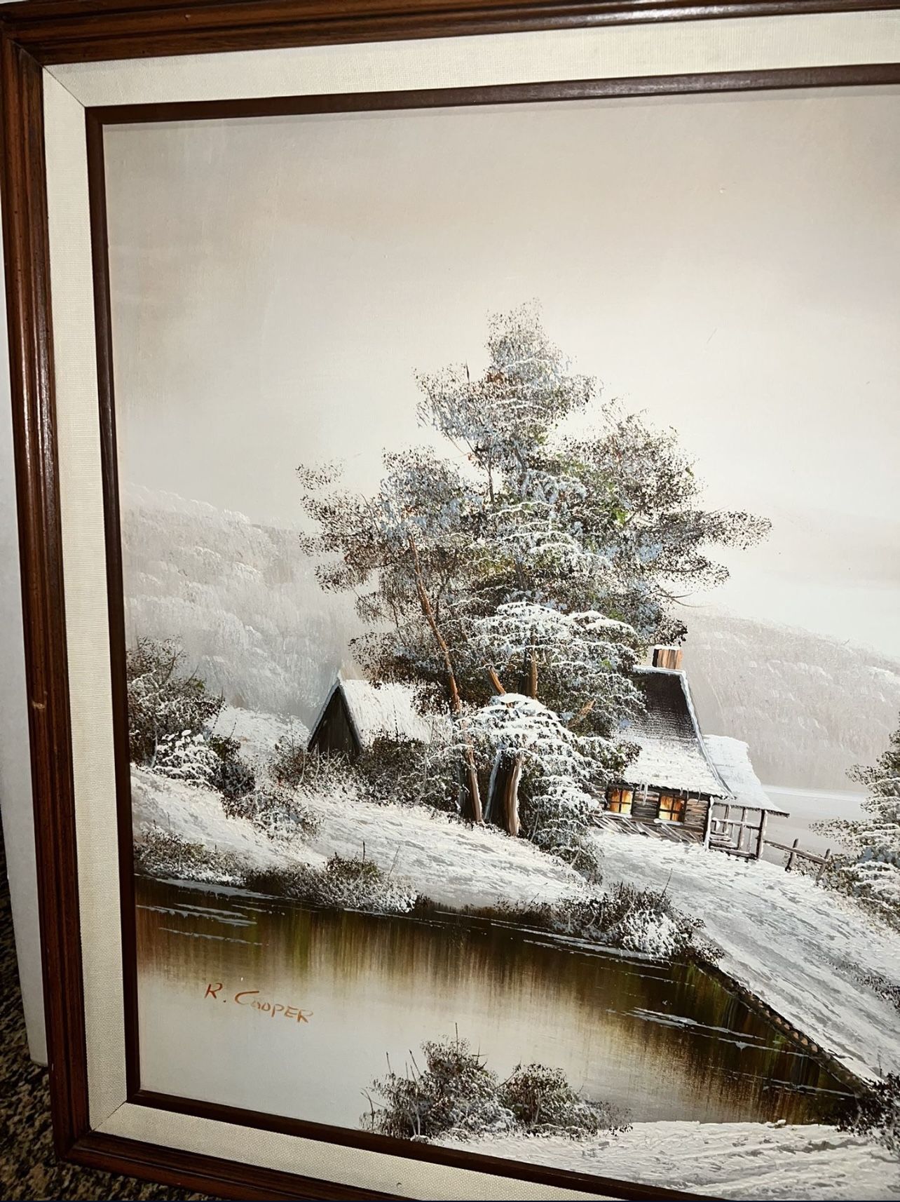 Large Vintage R. Cooper Oil Painting - Winter Scene - photo 2
