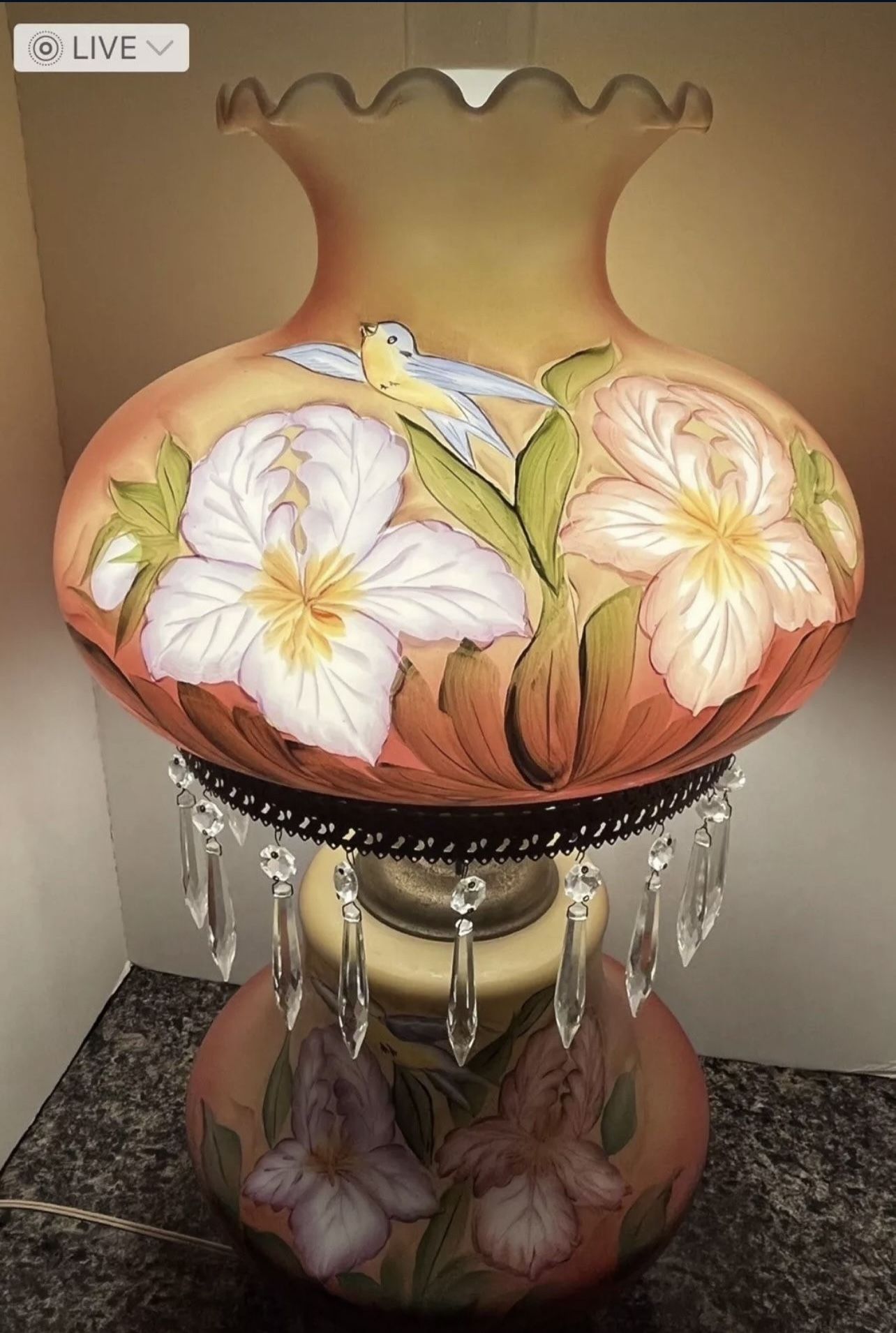 Vintage Floral Davis Lynch GWTW Lamp Signed B. Hart