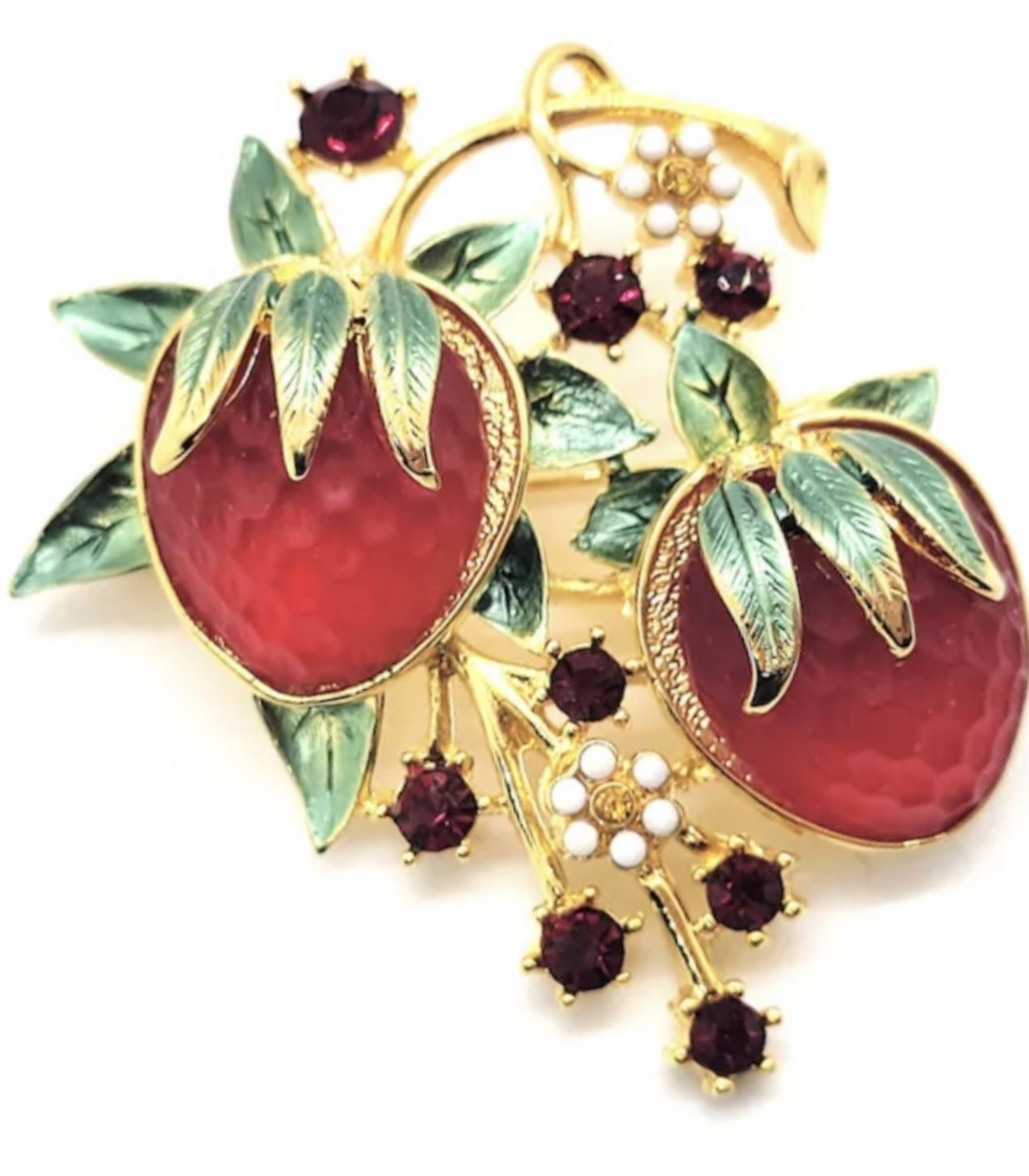 Vintage Signed Graziano Strawberries Brooch