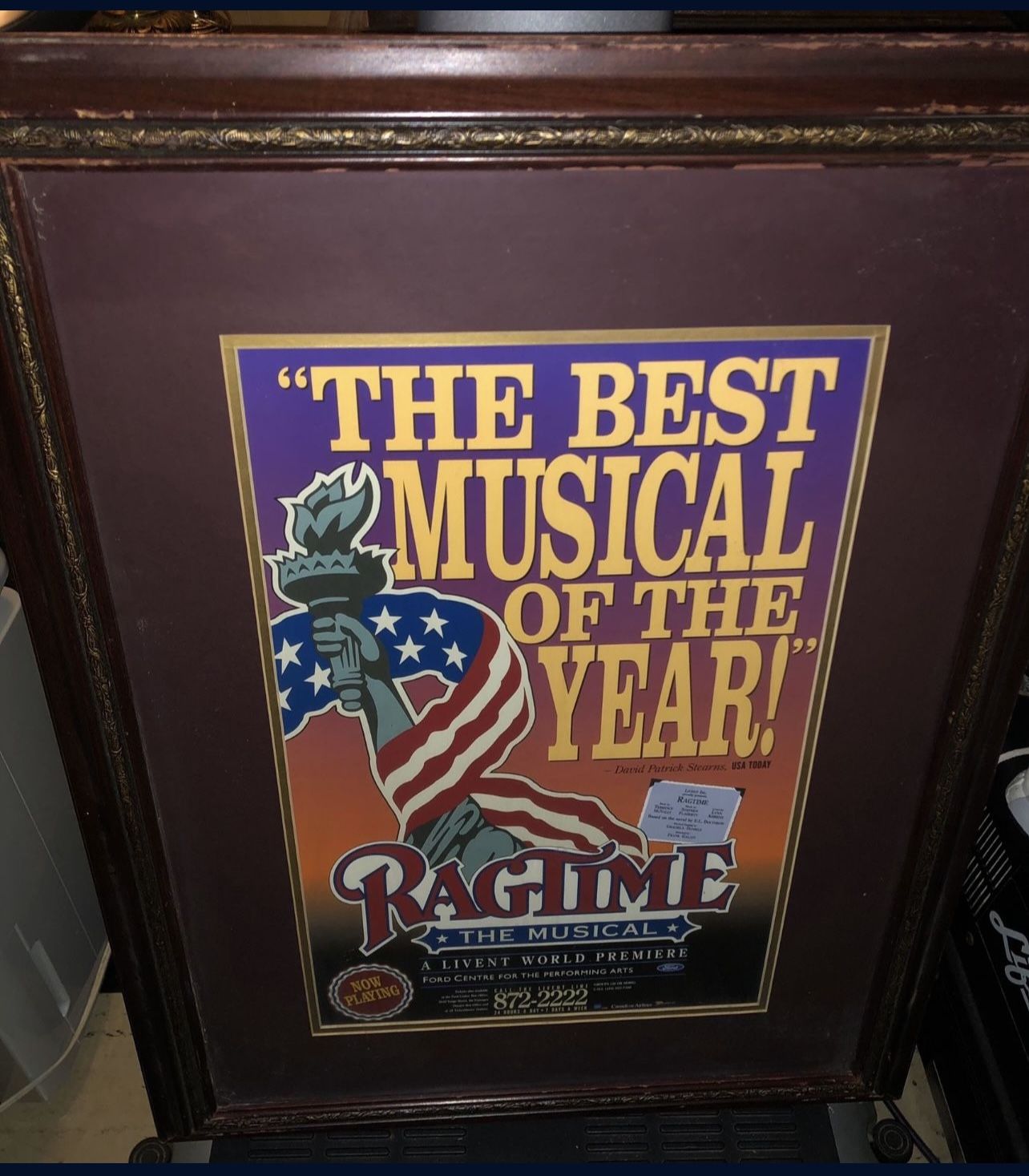 Ragtime Musical Theater Broadway Window Card Poster Frame 25" x