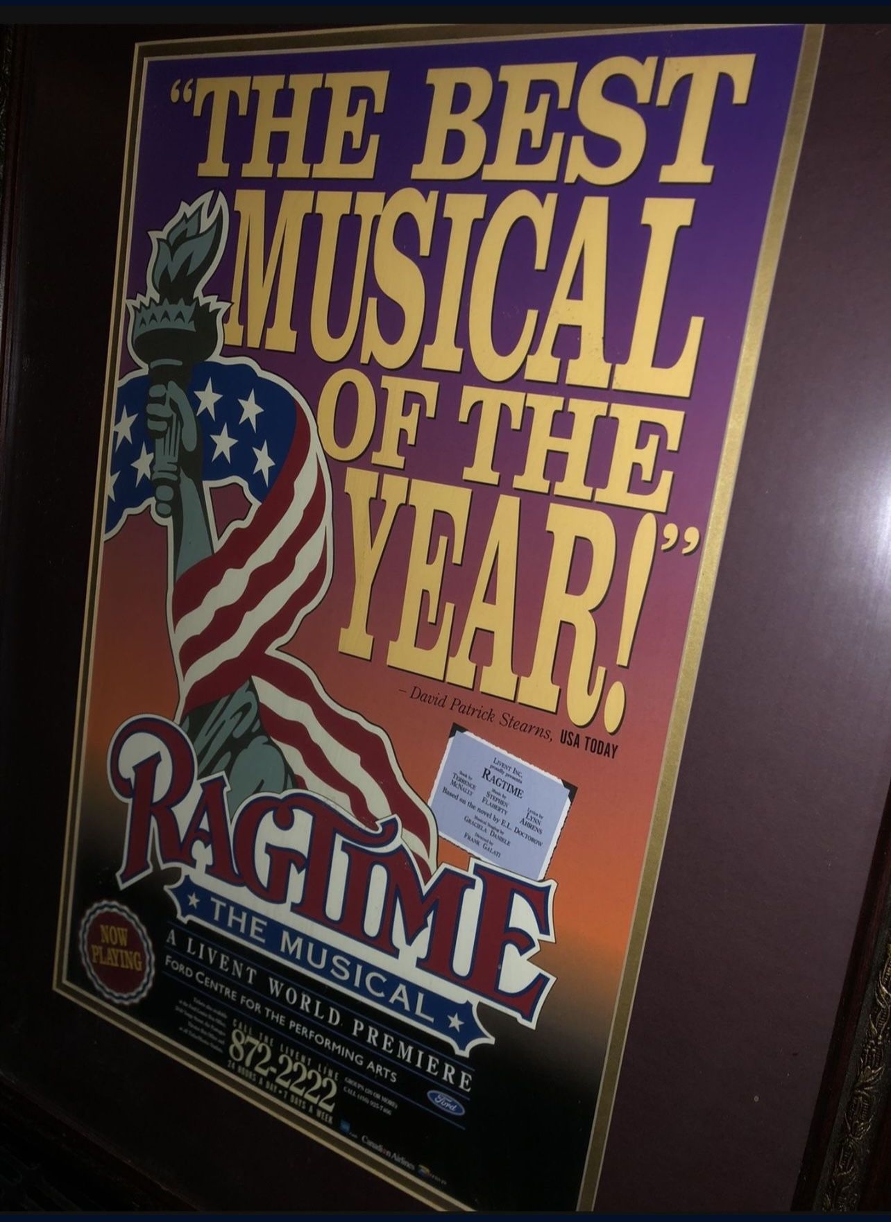 Ragtime Musical Theater Broadway Window Card Poster Frame 25" x - photo 4