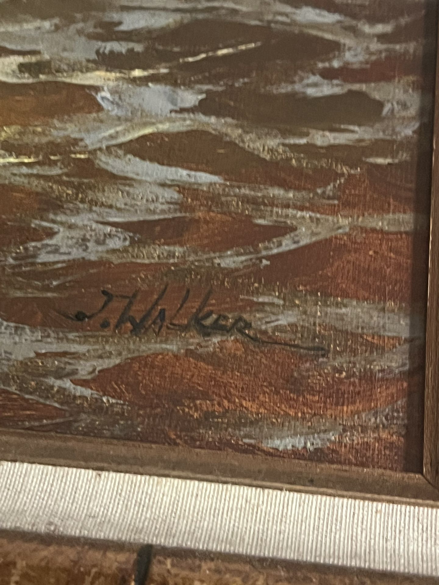 Signed J. Walker Ocean Scene Crashing Waves Under The Moonlight - photo 4