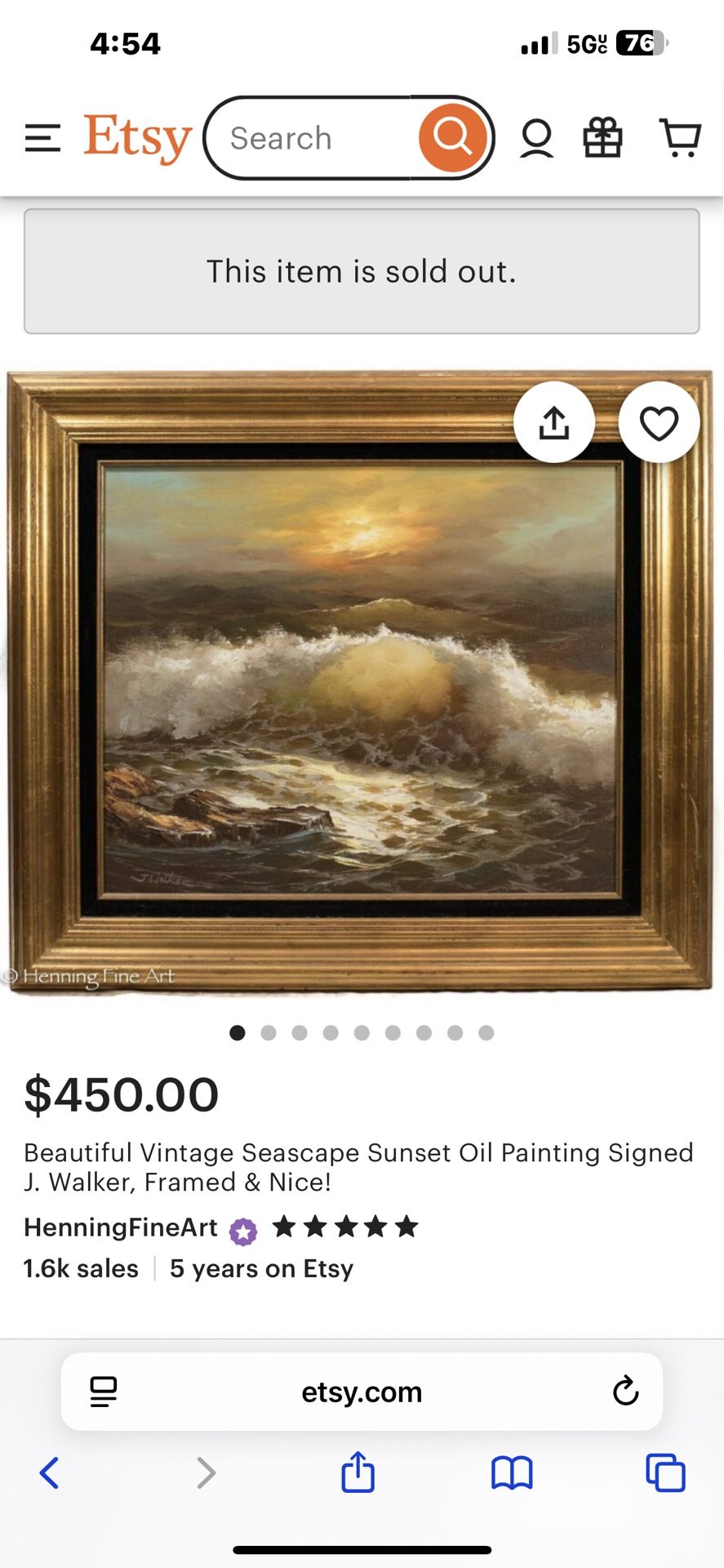 Signed J. Walker Ocean Scene Crashing Waves Under The Moonlight - photo 5