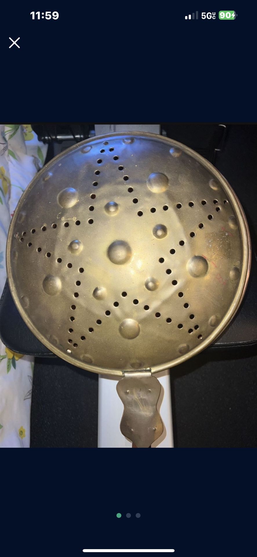 Primitive Antique 38" Brass and Copper Bed Warmer with Wooden Ha - photo 3