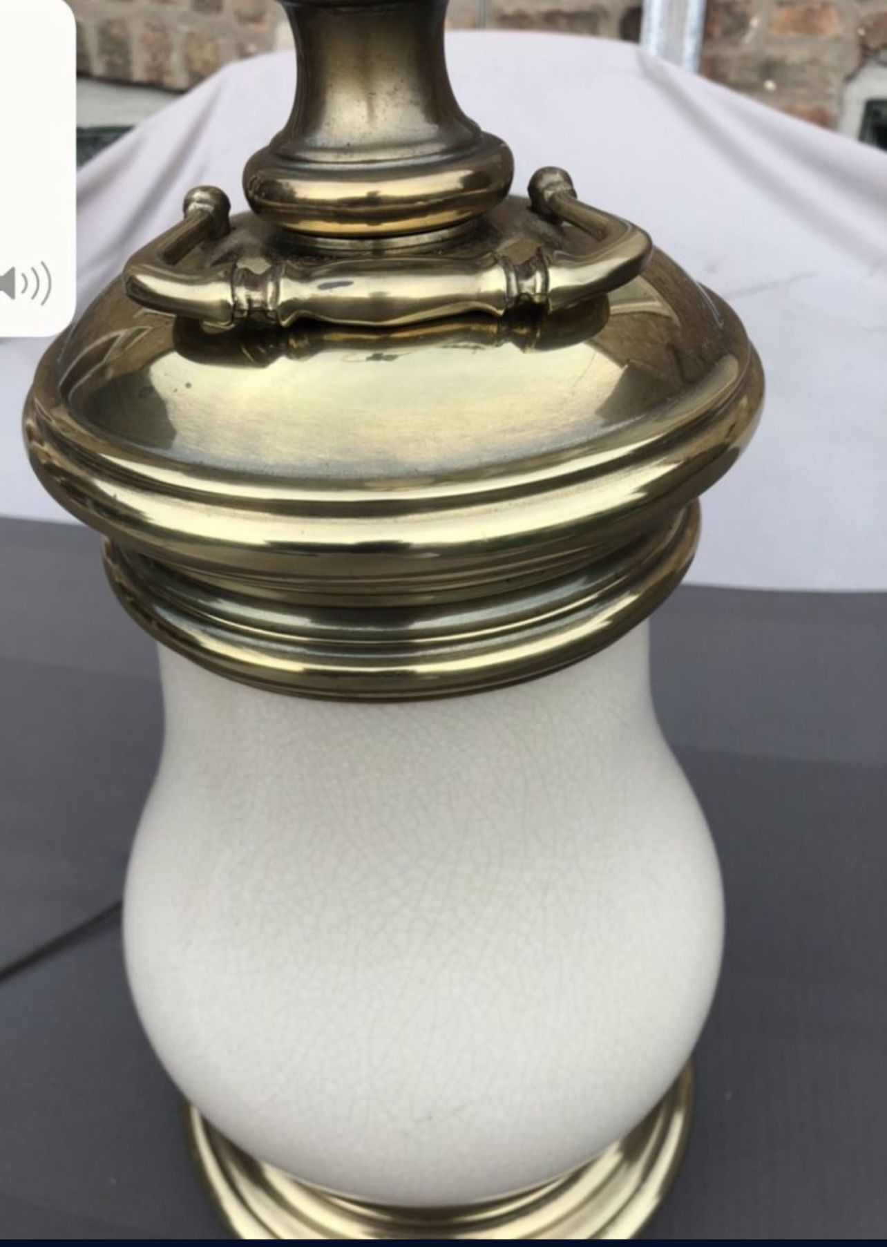 Rare Stiffel Hollywood Regency Crackle Glazed Ceramic & Brass Ta