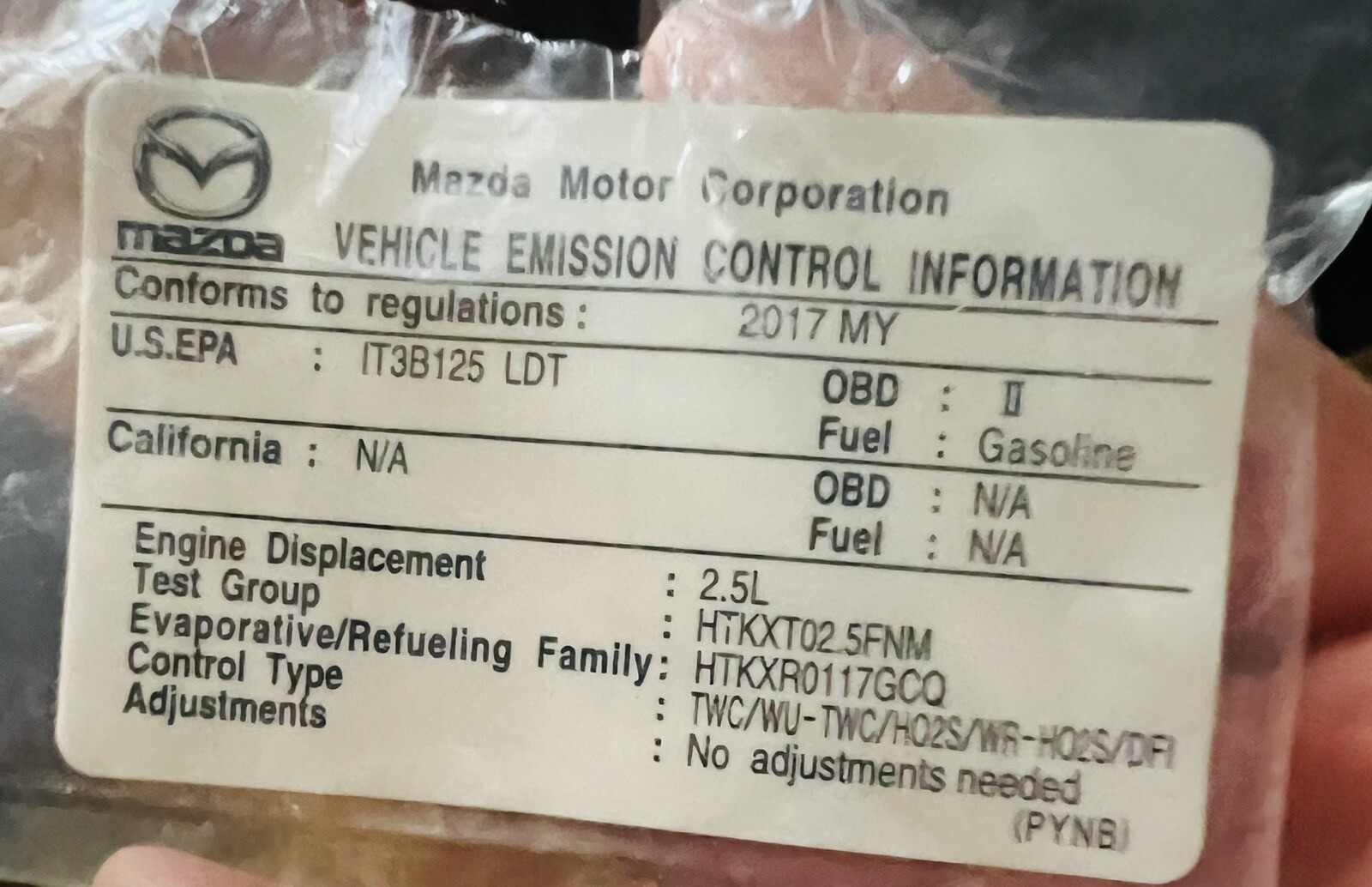 New Genuine Mazda Emission Label PYNB69036 - photo 2