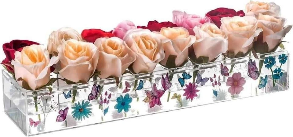 2 PCS Rectangle Flower Vase Clear Acrylic Long Vase 18 HOLE WITH - photo 2