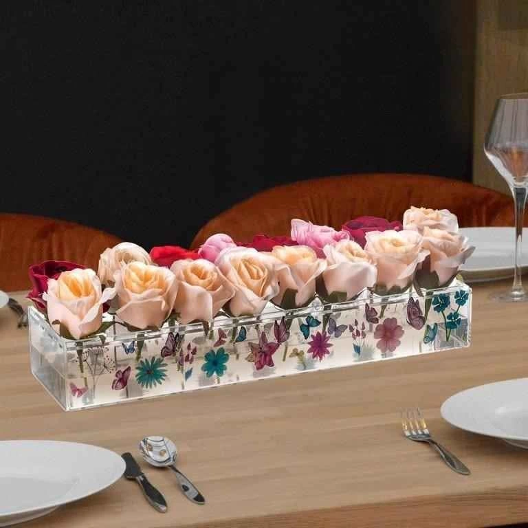 2 PCS Rectangle Flower Vase Clear Acrylic Long Vase 18 HOLE WITH - photo 3