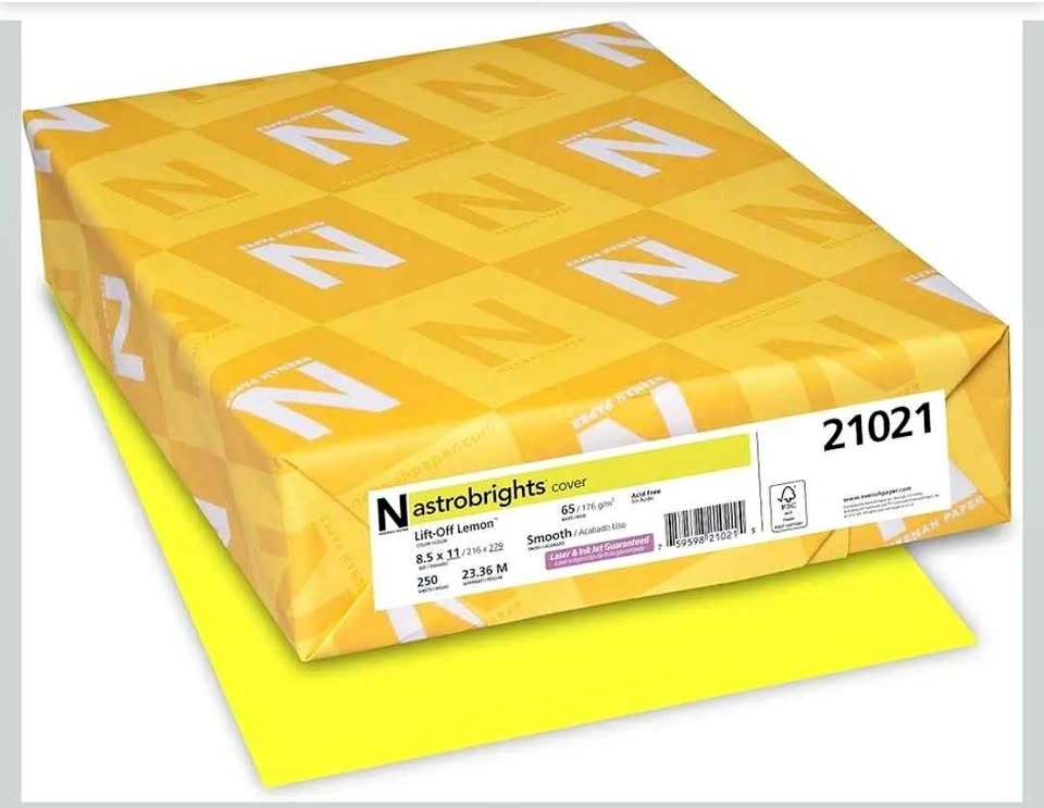 Neenah Astrobrights Card Stock, 8.5x11, 250 Sheets, Lemon