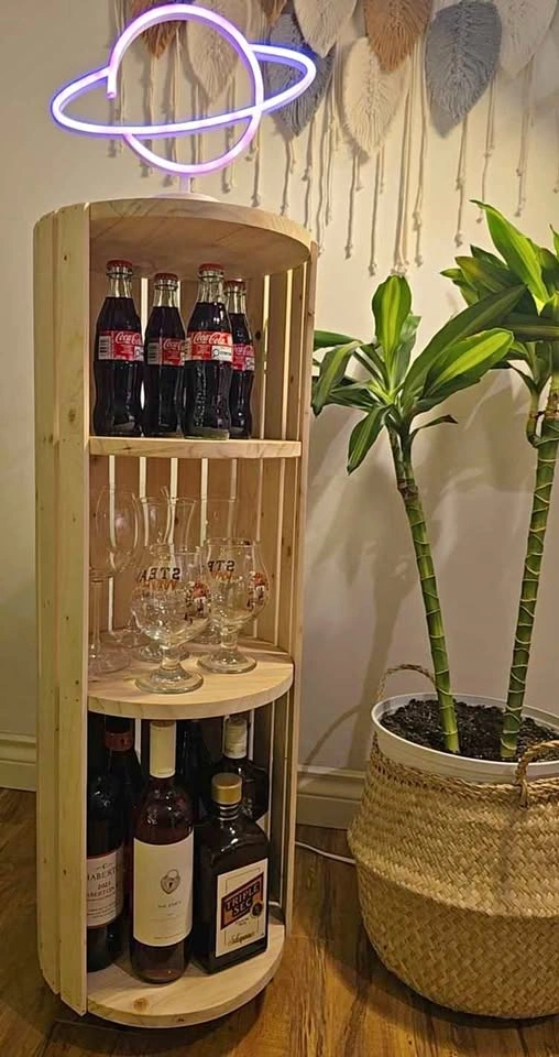 Handcrafted Rolling Barrel Shelf – Unique & Mobile