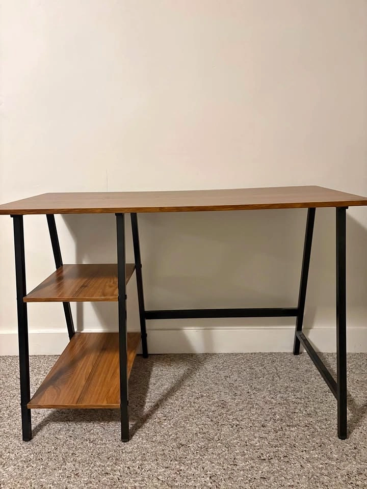 Wood & Metal Desk With Storage Shelves