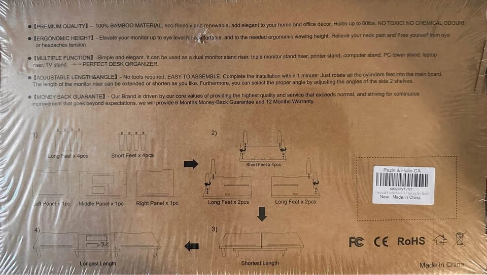 Bamboo Dual Monitor Stand Riser (Brand New) - photo 2