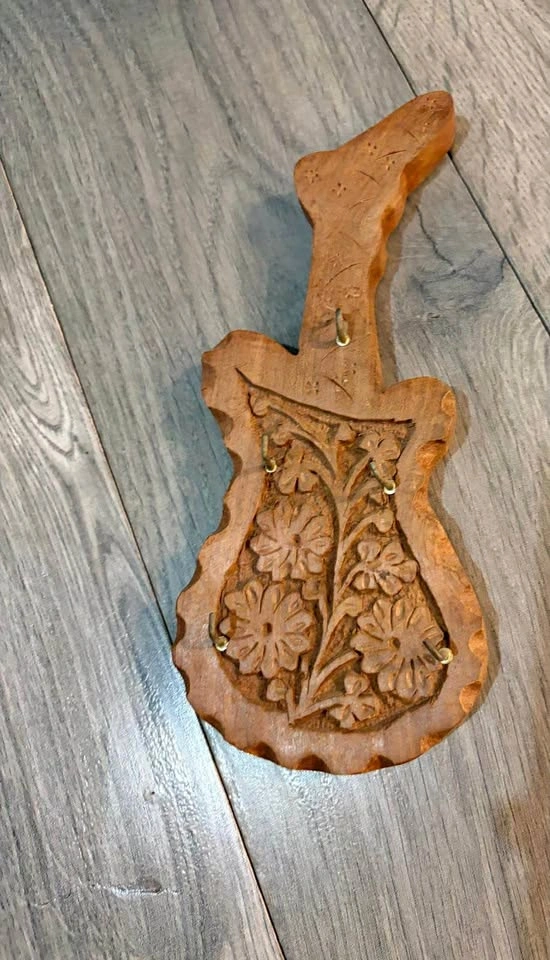 Carved Wood Floral Guitar Key Holder
