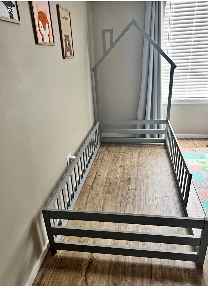 Grey Toddler House Bed Frame with Rails