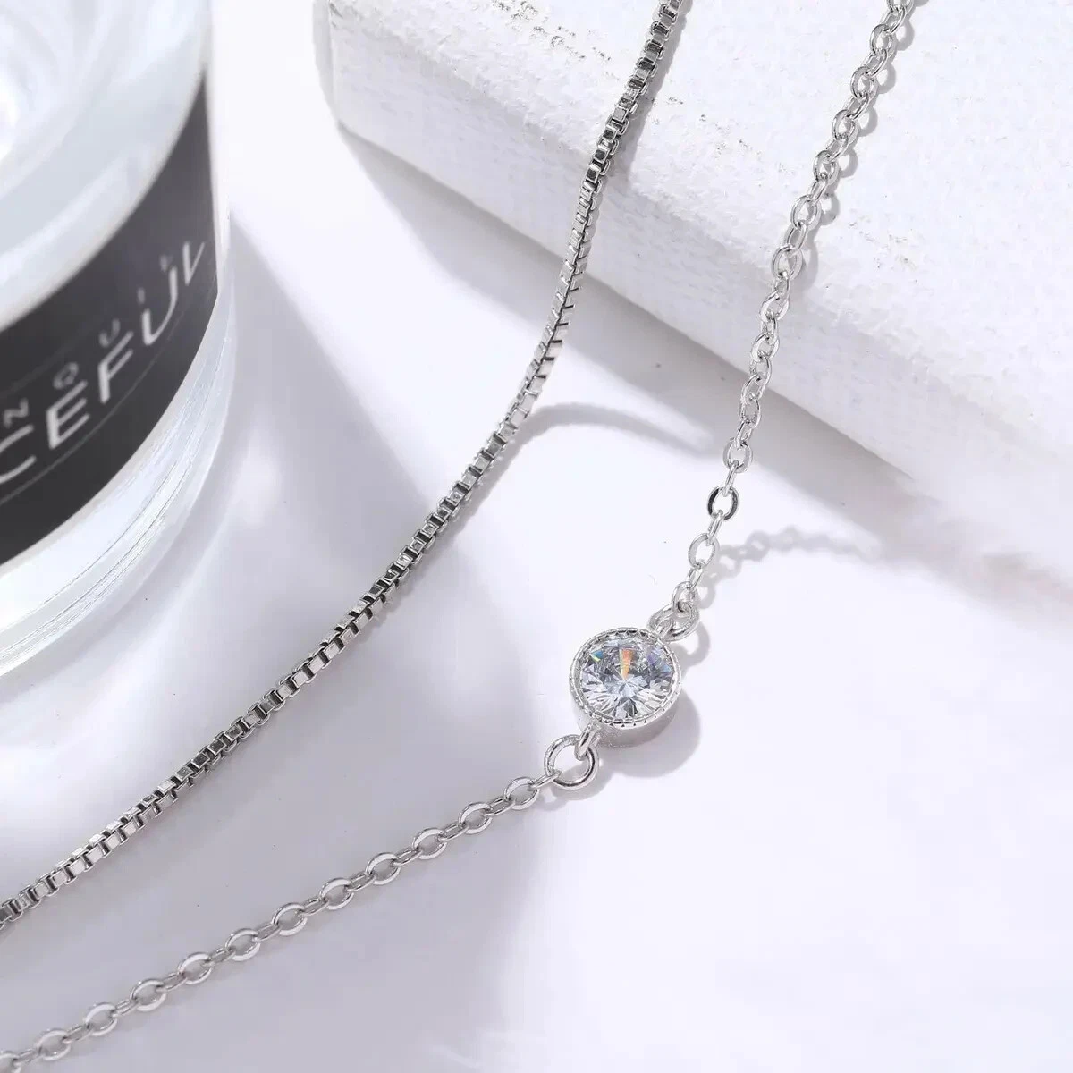 925 Sterling Silver Bracelet - Double Chain, White Gold Plate, C - photo 4